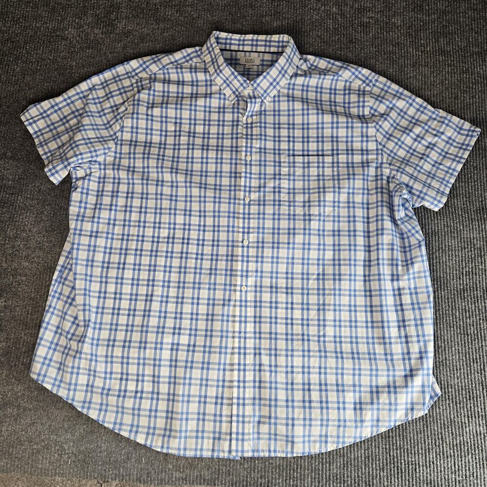 Croft & Barrow Shirt Mens 4XL Big Blue White Plaid‎ Short Sleeve Button Down